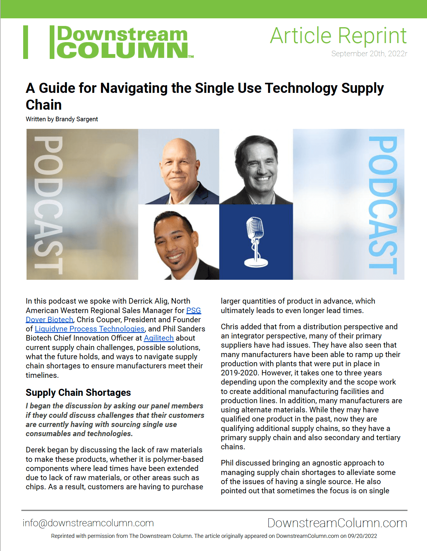 Podcast Article: Navigating the SIngle-Use Technology Supply Chain